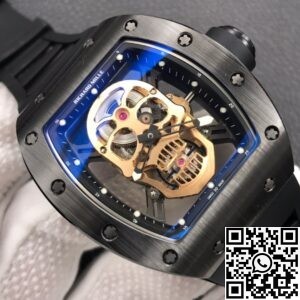 ZF Factory Replica Richard Mille RM052-01 Series Black Ceramic Rose Gold Skull Dial