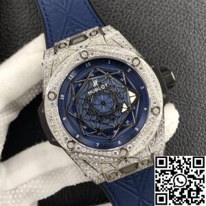 WWF Factory Hublot Big Bang Replica Watches Full Diamond Blue Dial