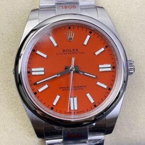 EW Factory Replica Rolex Oyster Perpetual M124300-0007 Coral Red Dial