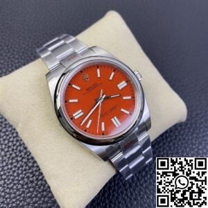EW Factory Replica Rolex Oyster Perpetual M124300-0007 Coral Red Dial