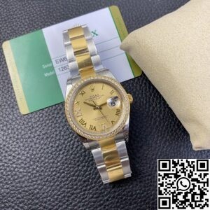 EW Factory Fake Rolex Datejust M126283RBR Gold Watch