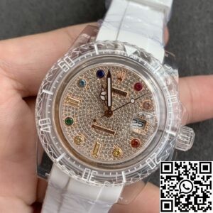 CH Custom Acrylic Clear Rolex Submariner Color Full Diamond Dial