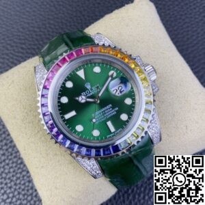 IPK Custom Rolex Submariner Rainbow Diamond Bezel Green Dial