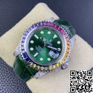 IPK Custom Rolex Submariner Rainbow Diamond Bezel Green Dial