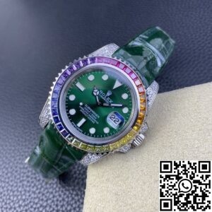 IPK Custom Rolex Submariner Rainbow Diamond Bezel Green Dial