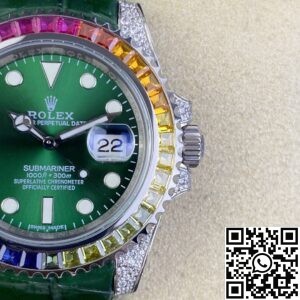 IPK Custom Rolex Submariner Rainbow Diamond Bezel Green Dial