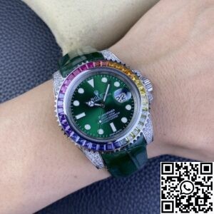 IPK Custom Rolex Submariner Rainbow Diamond Bezel Green Dial