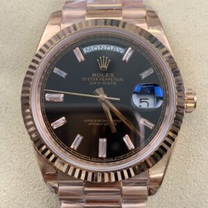 EW Factory Fake Rolex Day Date M228235 Black Dial Rose Gold Watch