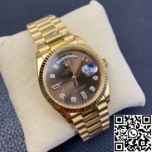 EW Factory Replica Rolex Day Date M128238-0022 Brown Dial Ladies Gold Watch