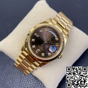 EW Factory Replica Rolex Day Date M128238-0022 Brown Dial Ladies Gold Watch