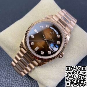EW Factory Replica Rolex Day Date M128235-0037 Gradient Brown Dial Ladies Rose Gold Watch