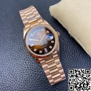 EW Factory Replica Rolex Day Date M128235-0037 Gradient Brown Dial Ladies Rose Gold Watch