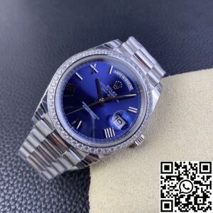 EW Factory Replica Rolex Day Date 228349RBR-0005 Blue Dial Diamond Watch