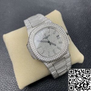 R8 Factory Fake Patek Philippe Nautilus 5711 Full Diamond Watch