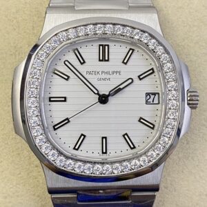 PPF Factory Replica Patek Philippe Nautilus 5711 White Dial Diamond Bezel Watches