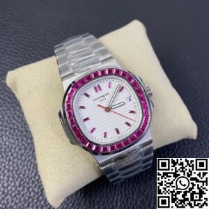PPF Custom Patek Philippe Nautilus 5711 Red Diamond White Dial Watch