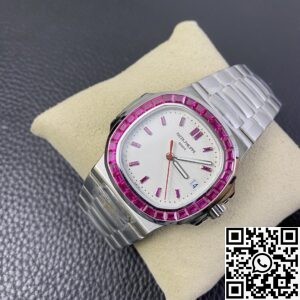 PPF Custom Patek Philippe Nautilus 5711 Red Diamond White Dial Watch