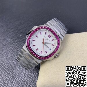 PPF Custom Patek Philippe Nautilus 5711 Red Diamond White Dial Watch