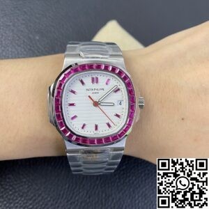PPF Custom Patek Philippe Nautilus 5711 Red Diamond White Dial Watch