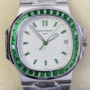 PPF Custom Patek Philippe Nautilus 5711 Emerald Diamond White Dial Watch