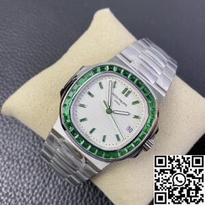 PPF Custom Patek Philippe Nautilus 5711 Emerald Diamond White Dial Watch