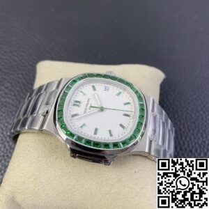 PPF Custom Patek Philippe Nautilus 5711 Emerald Diamond White Dial Watch
