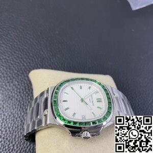 PPF Custom Patek Philippe Nautilus 5711 Emerald Diamond White Dial Watch