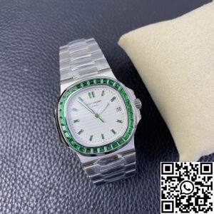 PPF Custom Patek Philippe Nautilus 5711 Emerald Diamond White Dial Watch