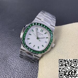 PPF Custom Patek Philippe Nautilus 5711 Emerald Diamond White Dial Watch