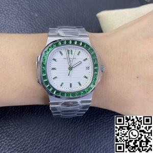PPF Custom Patek Philippe Nautilus 5711 Emerald Diamond White Dial Watch