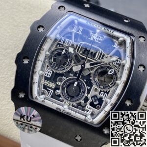 KU Factory Fake Richard Mille RM011-03 Black Ceramic Bezel White Rubber Strap