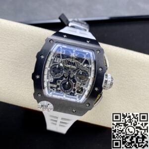 KU Factory Fake Richard Mille RM011-03 Black Ceramic Bezel White Rubber Strap
