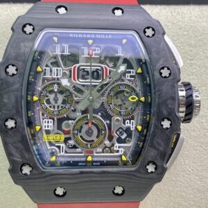 KV Factory Replica Richard Mille RM011-03 Carbon Fiber Case With Red Rubber Strap