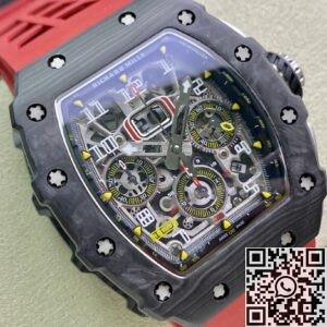 KV Factory Replica Richard Mille RM011-03 Carbon Fiber Case With Red Rubber Strap