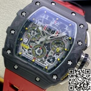 KV Factory Replica Richard Mille RM011-03 Carbon Fiber Case With Red Rubber Strap