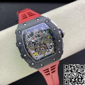 KV Factory Replica Richard Mille RM011-03 Carbon Fiber Case With Red Rubber Strap