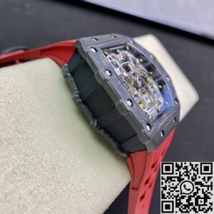 KV Factory Replica Richard Mille RM011-03 Carbon Fiber Case With Red Rubber Strap
