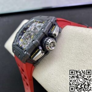 KV Factory Replica Richard Mille RM011-03 Carbon Fiber Case With Red Rubber Strap