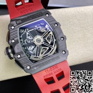 KV Factory Replica Richard Mille RM011-03 Carbon Fiber Case With Red Rubber Strap
