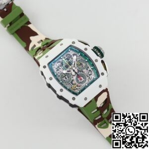 KV Factory Fake Richard Mille RM11 White Ceramic Camouflage Rubber Strap