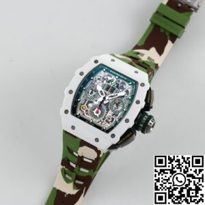 KV Factory Fake Richard Mille RM11 White Ceramic Camouflage Rubber Strap