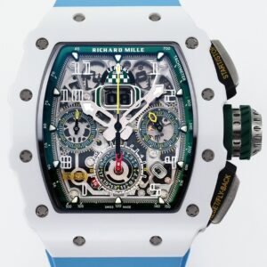 KV Factory Fake Richard Mille RM11 White Ceramic Blue Rubber Strap