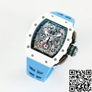 KV Factory Fake Richard Mille RM11 White Ceramic Blue Rubber Strap