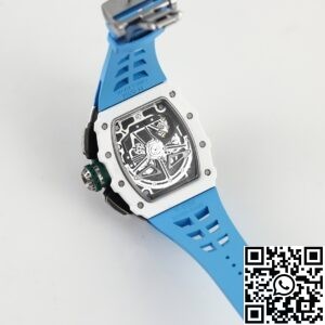 KV Factory Fake Richard Mille RM11 White Ceramic Blue Rubber Strap