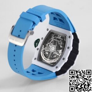 KV Factory Fake Richard Mille RM11 White Ceramic Blue Rubber Strap