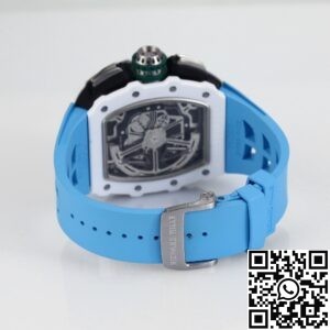 KV Factory Fake Richard Mille RM11 White Ceramic Blue Rubber Strap