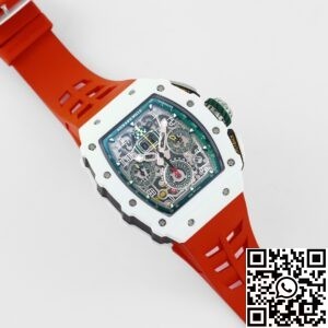 KV Factory Fake Richard Mille RM11 White Ceramic Red Rubber Strap Watch