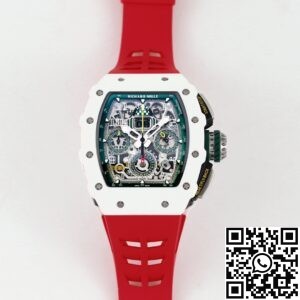 KV Factory Fake Richard Mille RM11 White Ceramic Red Rubber Strap Watch