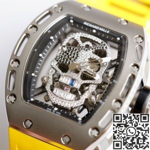 EUR Factory Replica Richard Mille RM052 Diamond Skull Yellow Rubber Strap