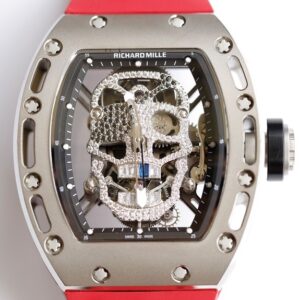 EUR Factory Replica Richard Mille RM052 Diamond Skull Red Rubber Strap Watch